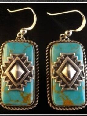 Bohemian Turquoise Dangle Earrings Retro Ethnic Style with Synthetic Gems